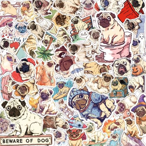 100 PCS Pug Stickers Pack – Waterproof Dog Decals for Water Bottles, Laptops, Phones, Notebook, Cars – Cool Vibrant Graphics for Pug Enthusiast - color: Pug