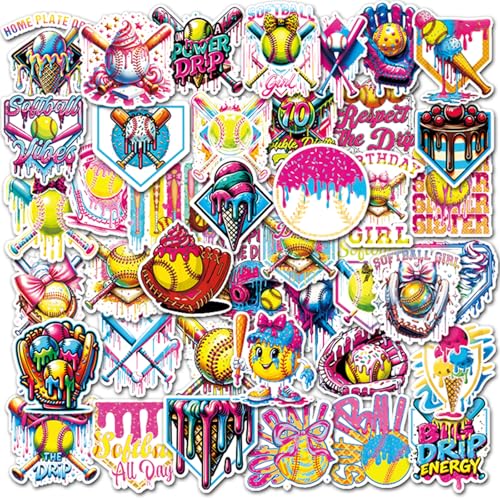 Pink Cute Softball Stickers - 50 Pcs Bow Sports Gifts for Girl Team - style: Softball