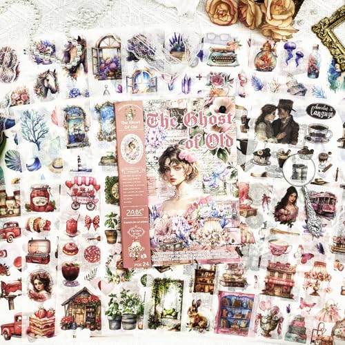 Journal Sticker Book for Adults, 568pcs Pre-Cut Junk Journal Stickers for Scrapbooking Supplies Vintage Washi Stickers for Journaling Aesthetic Scrapbook Supplies for Women, Ephemera Sticker Book - color: The Ghost of Old