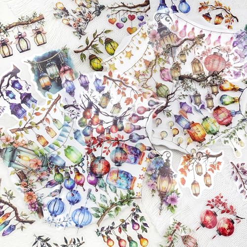 50PCS Watercolor Hanging Lantern and String Light Stickers – Clear Tree Branch Scrapbook Stickers for Journaling, Card Making, Planners, Crafts, Holiday Art Projects - color: Lights Branches