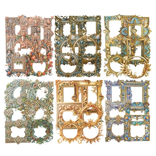 60 Pcs Medieval Frame Stickers for Scrapbooking and Journaling | Heraldic crests, Celtic knots and floral details on cardstock for journaling, collages and layering - color: Medieval Crests