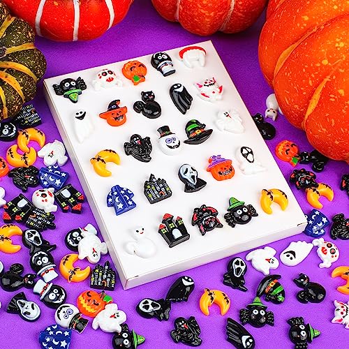 FOIMAS Halloween Resin Flatback Charms,100pcs Pumpkin Ghost Spider Embellishment Resin Miniatures for Halloween Ornament Supply - color: Halloween
