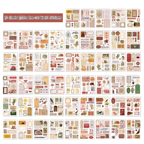 532PCS Vintage Stickers for Scrapbooking, 50 Sheets Precut Washi Stickers Book for Journaling, Scrap Book Ephemera for Junk Journal Supplies, Scrapbooking, Bujo, Collage, Crafts Arts - color: Afternoon Garden