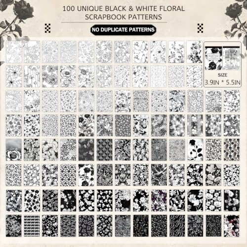 100 Pcs Watercolor Flowers Textured Paper,Craft Paper Kit，Decorative Paper，for Junk Journal Supplies，DIY Collage，Decoupage Card Making Supplies，Collage Background（Black） - color: Black
