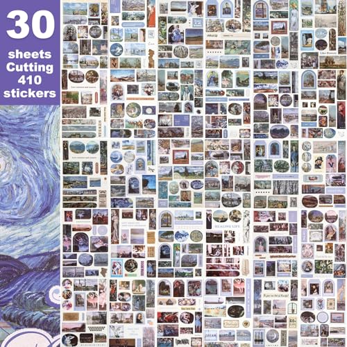 Vintage washi Stickers Ephemera Sticker Book for Journaling with 500 Stickers and 20 Scrapbook Papers Art Journal Sticker - color: Purple