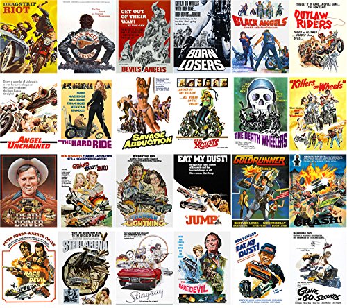 PIXILUV Vintage PostCards 24 pcs Bikers and Racing Car Crash Vintage Trash Movie Posters Ads - color: Five
