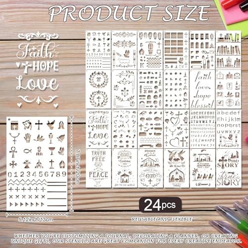 Sitsink Christian Stencils for Scrapbooking Decor - 24 Pcs Letters Religious Biblical Stencils for Journaling, Notebook Journal Decor Templates - style: christian