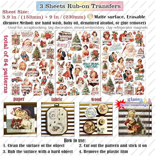CATaireen Rub on Transfers for Crafts Vintage Scrapbooking Stickers Small Decals Adults Journaling DIY Supplies Use for Fabric Paper Wood Stone Canvas Acrylic Cloth (Christmas Characters) - style: Christmas Characters