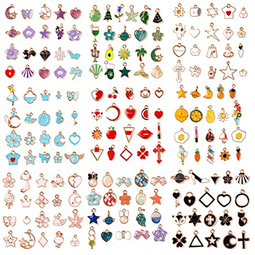 Crweety 460Pcs Charms for Jewelry Making, Assorted Wholesale Mixed Color Plated Bracelet Charms, Pendants Earring Charms for Bracelets Necklace Keychain DIY Crafting - color: Multicolored
