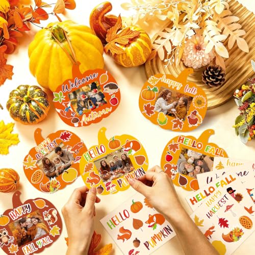 24 Sets Fall Crafts for Kids Thanksgiving DIY Picture Frames Autumn Paper Pumpkin Photo Frame Ornaments for Fall Festival Games Activities Craft Harvest Art Gifts Party Favors Classroom Decorations