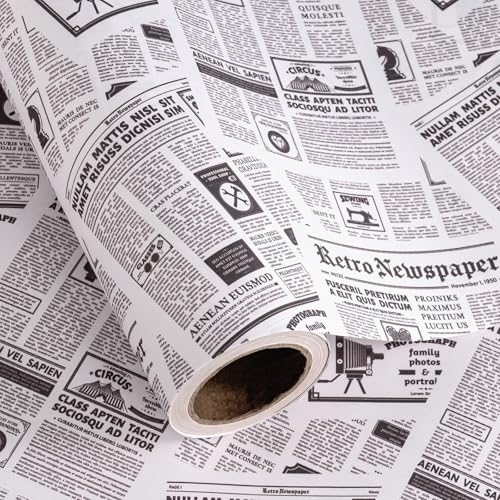 WRAPAHOLIC Kraft Retro Newspaper Wrapping Paper Roll - Mini Roll - 17 Inch x 16.5 Feet - Vintage Black and White Newspaper Wrapping Paper for Birthday, Wedding, Anniversary, Bridal Shower - color: Kraft Newspaper - Old