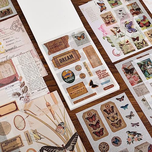 Vintage Journal Stickers - Aesthetic Sticker Book for Journaling & Scrapbooking - 50 Sheets with 30 Stickers & 20 Papers for Bullet Journals - color: Feelings of Past