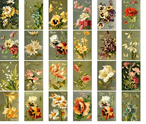 PIXILUV THANK YOU Vintage Postcards 24 pcs Wild Flowers Garden Pastoral Retro Cards REPRINT - color: Purple