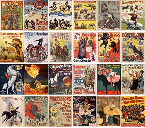 PIXILUV Vintage PostCards 24 pcs Vintage Circus Animals and Horses Vintage Posters - color: Ten
