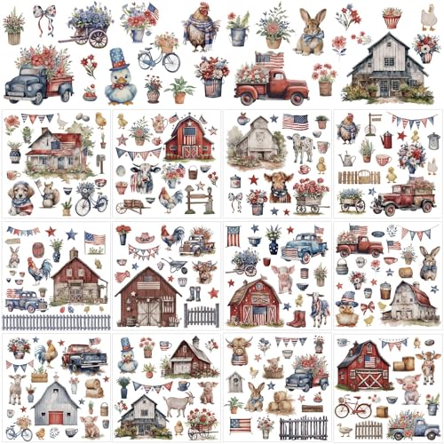 party greeting 12 Sheets 4th of July Rub on Transfers for Crafts and Furniture Patriotic Transfer Stickers Independence Day Rub On Decals for Memorial Day DIY Wood Paper Home Decor 5.9 x 5.9in