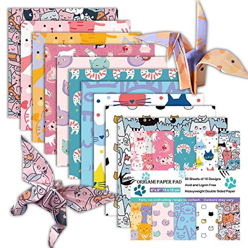 Origami Paper 6x6" Double Sided 50 Sheets 10 Colors Origami Kit,Craft Paper - color: 50sheets-cat family