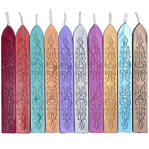 Yoption 10Pcs Multi-Color Sealing Wax Sticks with Wicks for Wax Seal Stamp | Embossed Pattern Wax Sticks for Wedding Invitation, Christmas Card, Envelope, Snail Mail, Wine Package, Gift Wrapping - color: 10 Colors