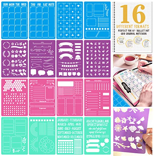 Ultimate Productivity Journal Stencil Set for Dotted Journals-A5 Dotted Planners Calendars Habit Record Bullet Dotted Journal Planners, DIY Templates to Create Calendars, Lists, Letters, Numbers