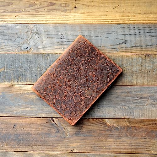 JJNUSA Leather Cover Compatible With Moleskine XXL 8.5" x 11", Notebook Travel Journal Cover Distressed Leather Cahier Refillable Writing Diary Flower Brown