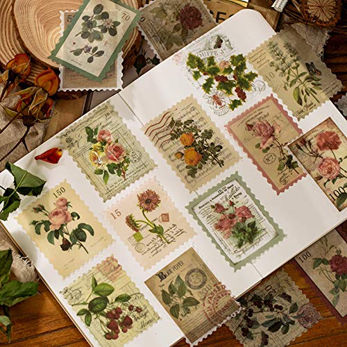 240pcs Vintage Postage Stamp Stickers, Aesthetic Botanical Deco Paper Sticker for Scrapbooking, Journaling Supplies, Planners, Kid DIY Art Crafts, Bullet Journal - size: 4 Collections 240PCS
