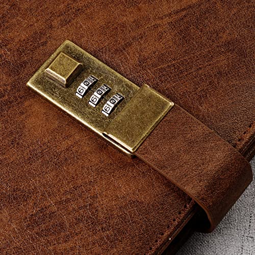 WEMATE Diary with Lock, A5 PU Leather Journal with Lock 240 Pages Brown | Vintage Lock Journal Password Notebook with Pen & Gift Box, Lock Diary Planner Organizer for Men and Women, 8.6x5.8in - color: Brown