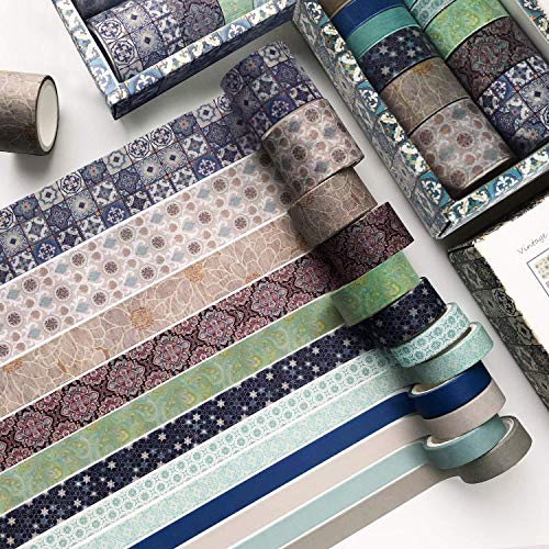 12 Rolls Washi Masking Tapes Set,Vintage Washi Masking Tape - color: Purple