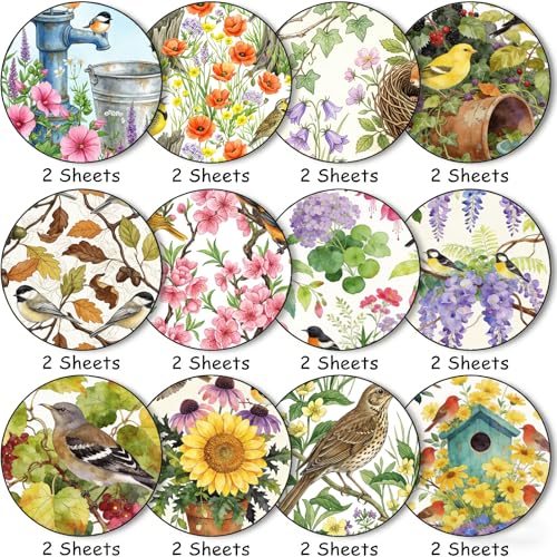 24 Sheets 11.8 x 11.8 Inch Nature Bird Scrapbook Paper, Double Sided Decorative Craft Paper for Junk Journals, DIY Card Making, Photo Album, Gift Wrapping & Invitations - color: Yellow Nature Bird