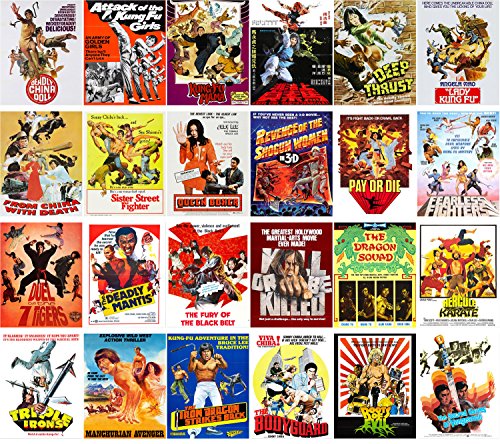 PIXILUV Vintage PostCards 24 pcs Kung Fu Ladies Chinese Action Vintage Trash Movie Posters Ads - color: Four