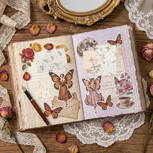 112 Pcs 4 Set Textured Scrapbook Paper Kit, Vintage Making Collage Junk Journal Supplies Cards, Embossed Rice Decoupage Paper Mixed Media for Scrapbook Supplies DIY Decorative Materials Craft Gifts