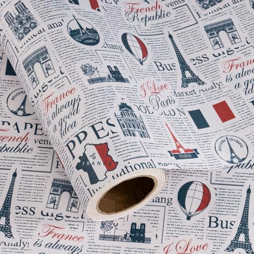 WRAPAHOLIC Kraft Vintage Paris Wrapping Paper Roll - Mini Roll - 17 Inch x 16.5 Feet - Retro French Travel Newspaper Wrapping Paper for Birthday, Wedding, Anniversary, Bridal Shower - color: Kraft Newspaper - French