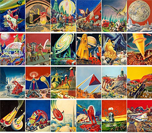 PIXILUV Vintage PostCards 24 pcs Vintage SciFi Comic Futuristic Art Magazine Magazine Covers - color: Pink