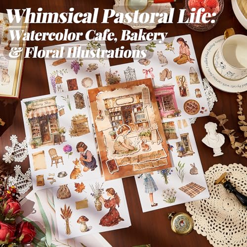 310 Pcs Cottagecore Girl Washi Stickers, Vintage Junk Journal Supplies, Aesthetic Garden Theme Scrapbooking Stickers for Teens Adults DIY Crafts - color: Pastoral Girls