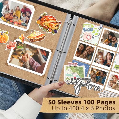 Vienrose 15"x13" Scrapbook Album Gift Set Faux Leather DarkBrown 100 Pages - color: Dark Brown, size: 15"X13" 50Sheets