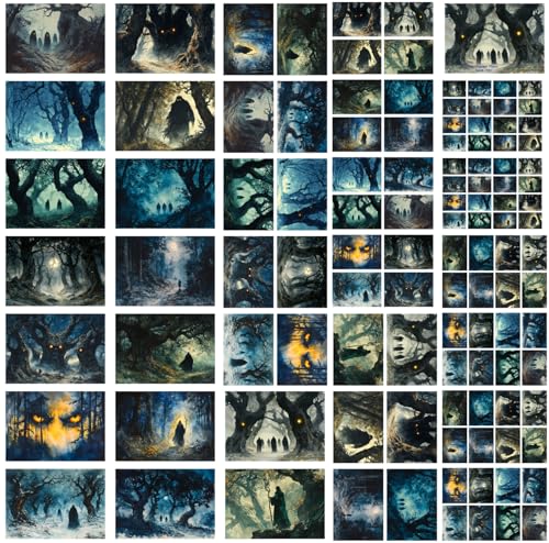 Decoupage Paper Pack (35 Sheets 6"x8") Haunted Forest Watchers ~ Dark Enchanted Woods with Cloaked Figures and Glowing-Eyed Trees in Moody, Atmospheric Fantasy Style with a Gothic Twist - color: Seven