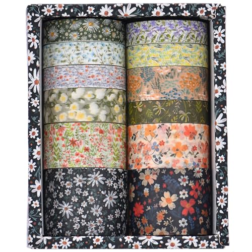 12 Rolls Flowers Washi Tape Set Floral Arts Adhesive Tapes Blooming Garden Decorative Masking Tape Sets for Craft, Kids, Scrapbook, DIY, Gift Wrapping (River of Forgetfulness) - color: River of Forgetfulness
