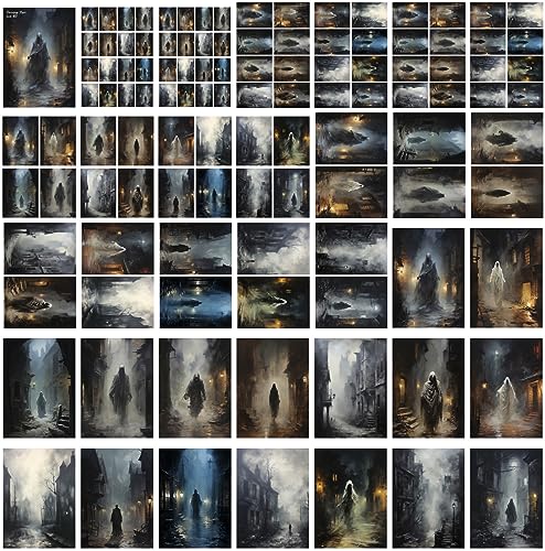 Decoupage Paper Pack (35 Sheets 6"x8") Mysterious Ghost in Old Victorian Town Foggy Halloween Night FLONZ Thriller Horror Vintage Pictures Cards for Decoupage, Craft and Scrapbook - color: Six