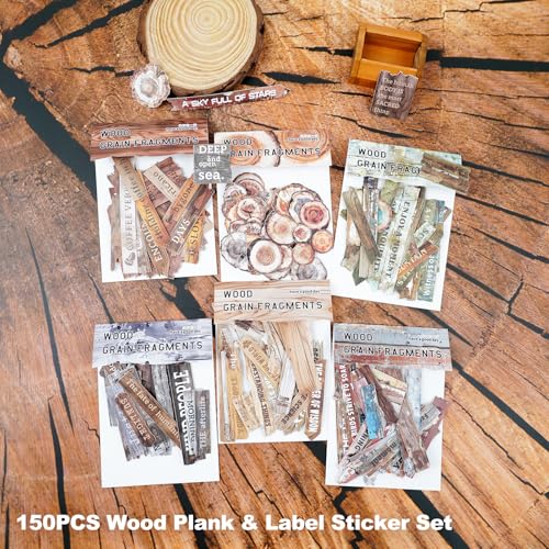 Wood Grain Embossed Sticker Card Set – 150pcs Vintage English Lettering with Warm Nature Theme for Scrapbook Journal Planner Tags DIY Craft Decoration - color: Woodland Whispers