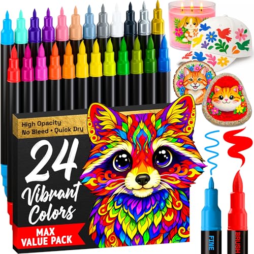 ARTISTRO 24 Dual-Tip Acrylic Paint Marker Pens for Drawing - color: Multicolor, size: 24