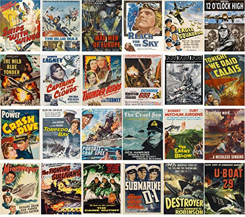 PIXILUV Vintage PostCards 24 pcs War Ships and Planes WWII Vintage Military Movie Posters Ads - color: Fifteen