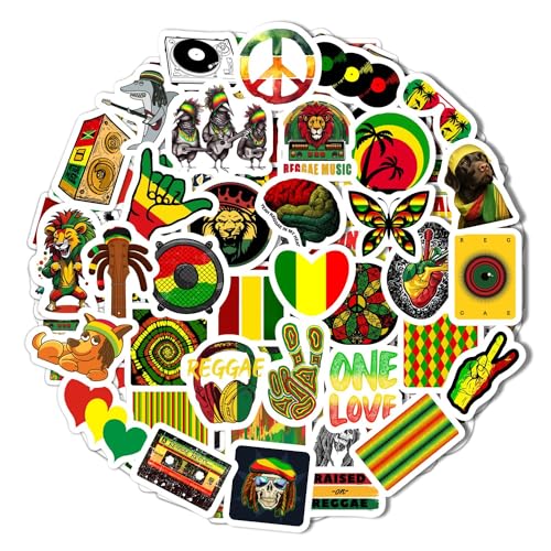 100Pcs Reggae Stickers – Rasta Stickers, Jamaica Inspired Vinyl Decals – Waterproof Aesthetic Stickers for Laptops, Water Bottles, Guitars, Journals – Gifts for Reggae Music Lovers - color: Reggae Stickers