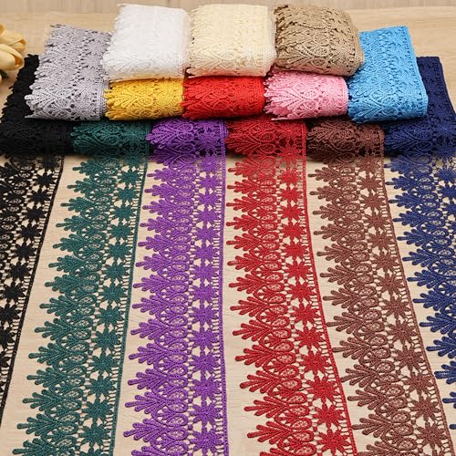 GXTIZAS Gold Lace Trim 3.2 Inch Wide Lace Ribbon for Sewing | scalloped embroidery for vintage weddings, costumes, pillows, curtains, gift décor and romantic DIY creations Crafts - color: Golden
