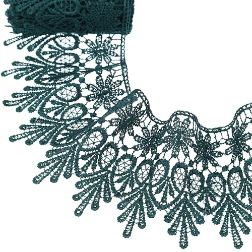 GXTIZAS Green Lace Ribbon 3.2Inch Wide Lace Trim for Sewing | scalloped embroidery for vintage weddings, costumes, pillows, curtains, gift décor and romantic DIY creations Crafts - color: Green