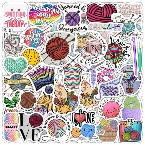 Crochet Stickers and Knitting Stickers for Water Bottle and Laptop - Waterproof Vinyl Yarn Decals Laptop Decals, Gifts for Women & Men - color: Crochet & Knitting Stickers