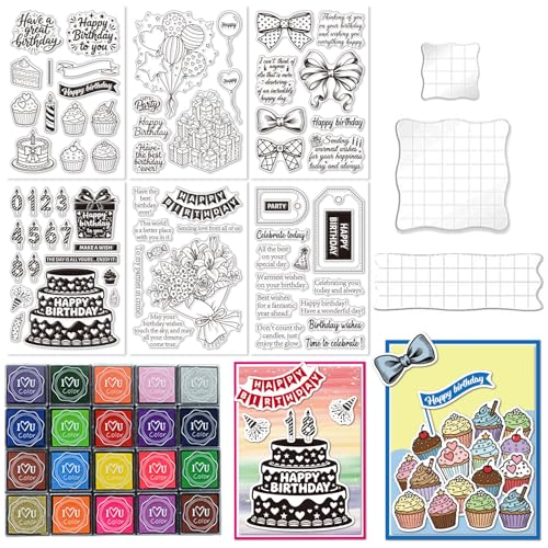 6 Pcs Clear Stamps for Birthday Card Making Supplies 20 Ink Pad - style: 29Pcs Celebrate Clear Stamps
