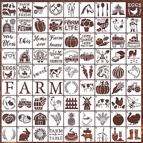 80 Pcs 5 x 5 Inch Stencils for Painting on Wood, Reusable Farm Animal Plastic Stencils DIY Craft Paint Template Set for Wall Rock Home Decor - style: Farm
