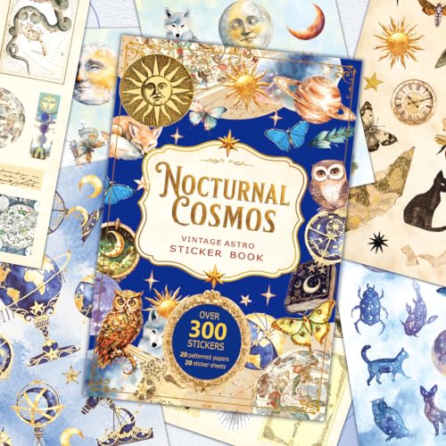 Vintage Astrology Sticker Book & Scrapbook Paper Pad, 40 Inner Pages with 20 Matte Sticker Sheets and 20 Double-Sided Decorative Paper Sheets, Celestial Junk Journal Supplies - color: Retro Astrology