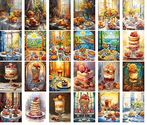 PIXILUV Vintage Postcards (24 pcs 4"x6" each) Gorgeous Sunny Artworks of Amazing Sweet Foods Vintage Postcards Retro Greeting Card Book Illustration Reprint - color: Red