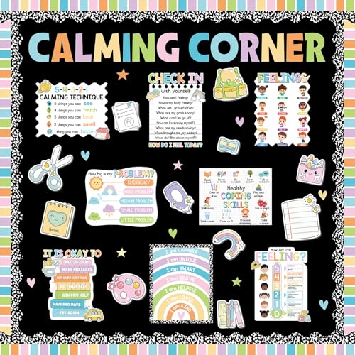 Calm Corner Classroom Decor Notebook Bulletin Board Decorations | Calming Corner Classroom Decorations, Back to School Paper Cutouts Bulletin Board Decor, School Office Wall Decor Supplies - color: Calming Corner