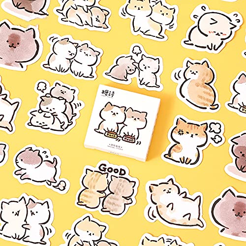 Small Size Laptop Stickers, 45pcs Doraking Boxed DIY Cute Pets Animals Stickers for Laptop Planners Scrapbook Suitcase Diary Notebooks Album (Naughty Cat)