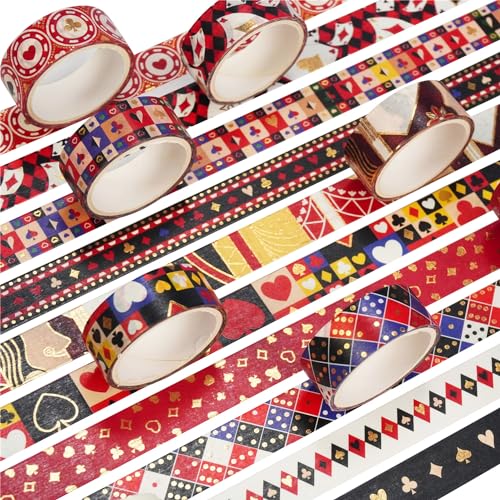 VIVIQUEN Vintage Poker Gold Washi Tape Set, 15mm Vintage Masking Tape Decorative Tape for DIY Scrapbooking, Crafts, Bullet Journal, Gift Wrapping, Holiday Decoration Planner Accessories - color: Red Poker